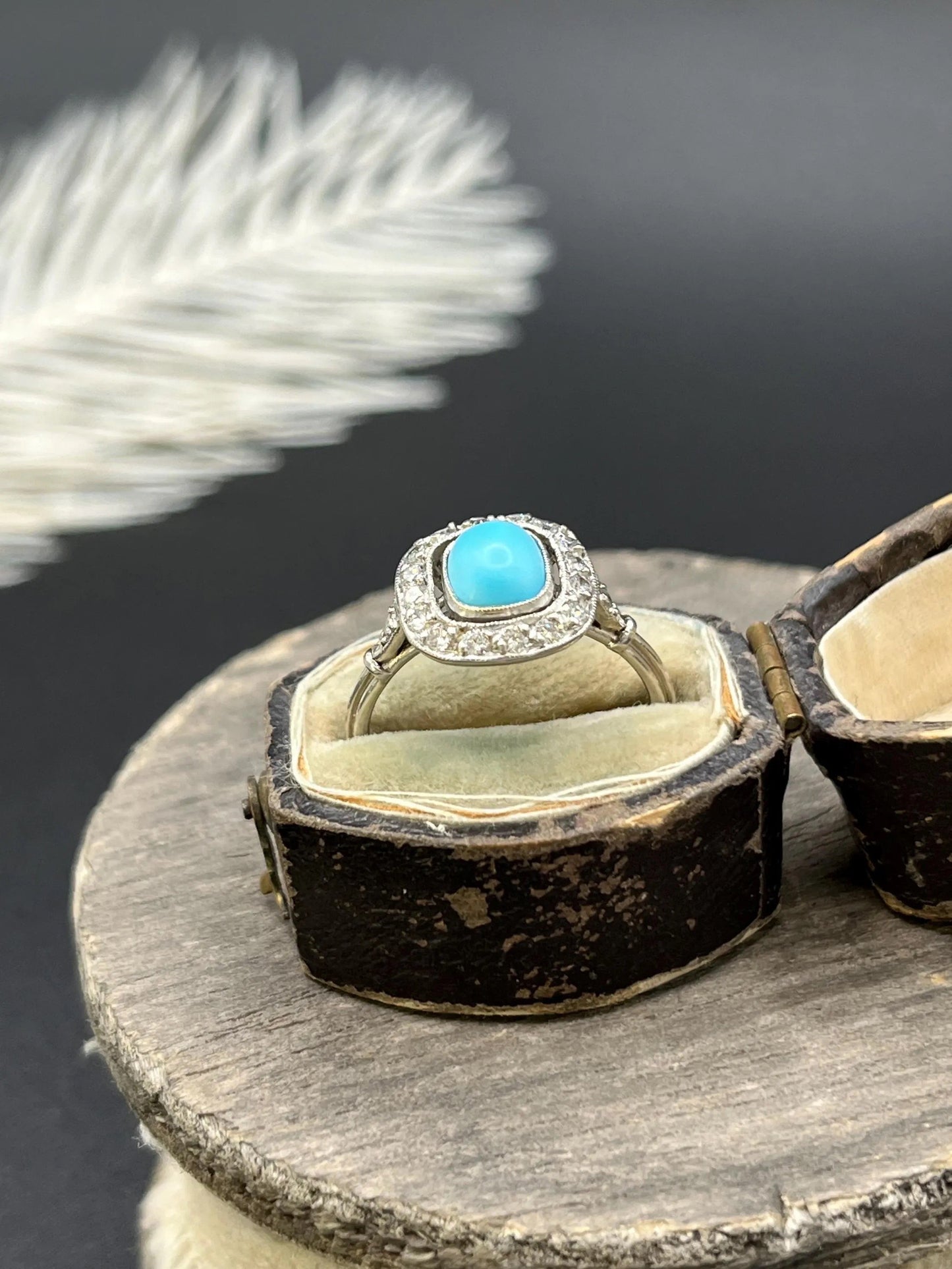 Vintage Art Deco Style Platinum, Turquoise and Diamond Cluster Ring