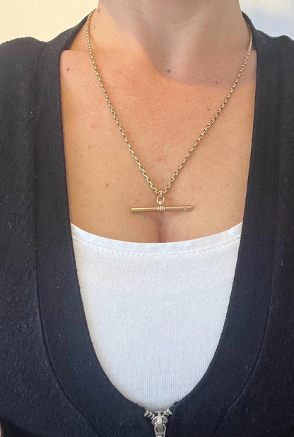 Antique 9 Carat Yellow Gold 21.5 Inch Chain Necklace with T-Bar