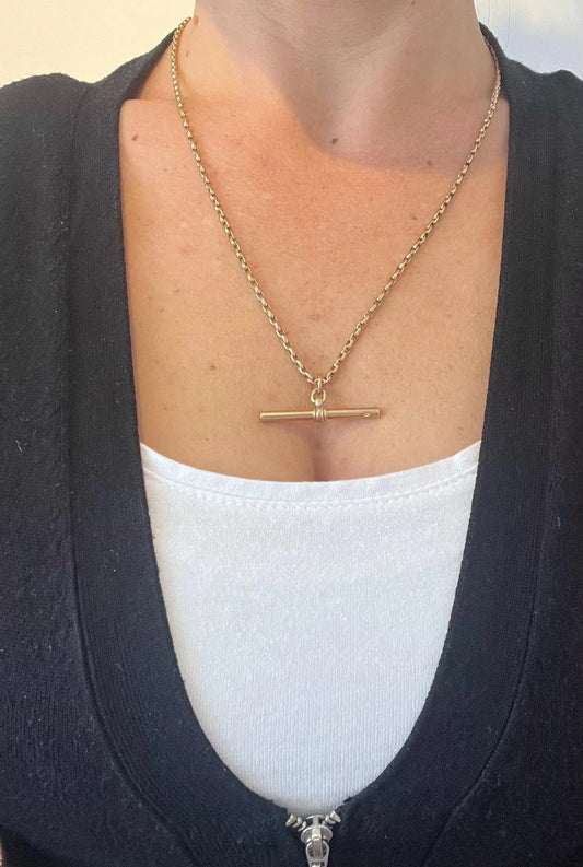 Antique 9 Carat Yellow Gold 21.5 Inch Chain Necklace with T-Bar