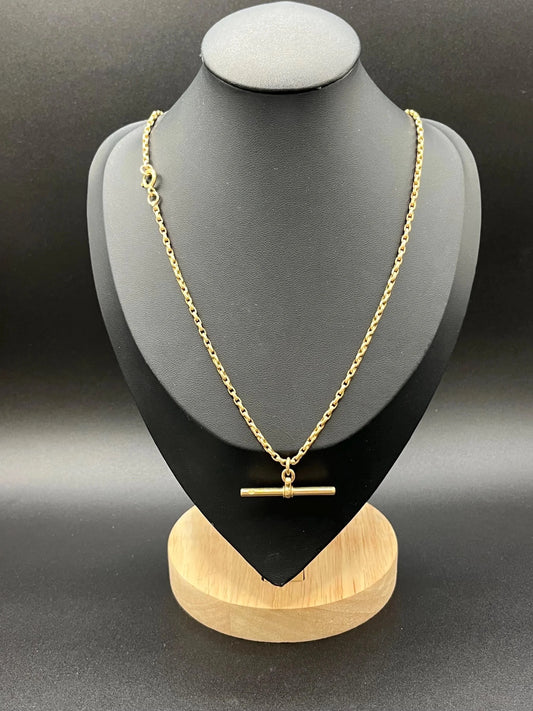 Antique 9 Carat Yellow Gold 21.5 Inch Chain Necklace with T-Bar