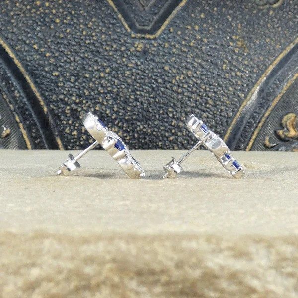 Sapphire And Diamond Three Stone Lazy-River Earrings In Platinum