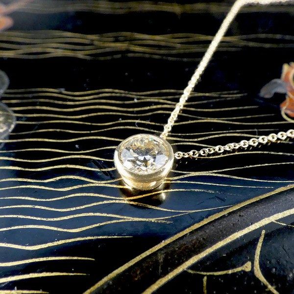 Bezel Set Champagne Diamond Necklace In 18 Carat Yellow Gold