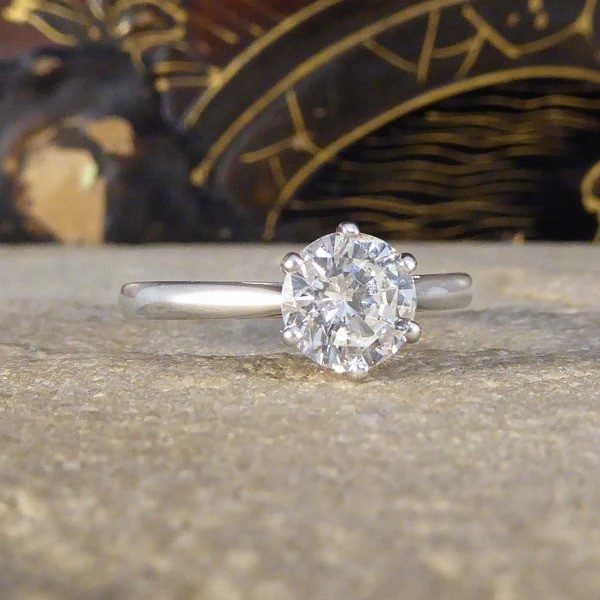 Diamond solitaire engagement ring in platinum.