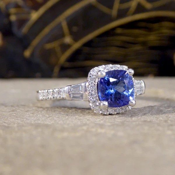 1.18 Carat Tanzanite And Diamond Cluster Ring In Platinum