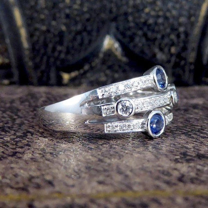 Sapphire and diamond bubble style ring in platinum.