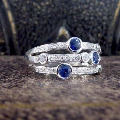 Sapphire and diamond bubble style ring in platinum.