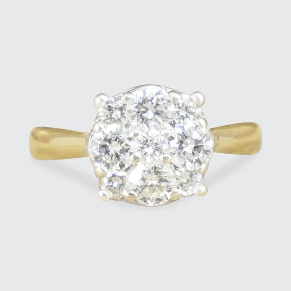 Diamond Illusion Cluster Ring In 18 Carat White And Yellow Gold