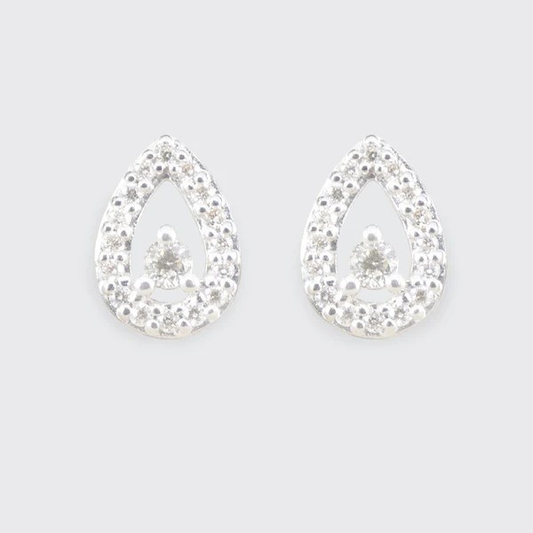 Tear Drop Diamond Cluster Stud Earrings In 9 Carat White Gold