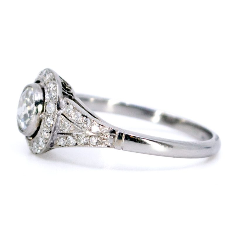 Vintage Old Cut Diamond Halo Ring In Platinum