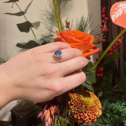 Contemporary 3.0 Carat Sapphire And Diamond Cluster Ring In 18 Carat White Gold