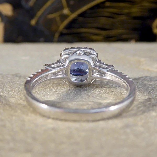 Tanzanite and diamond cluster ring in platinum.