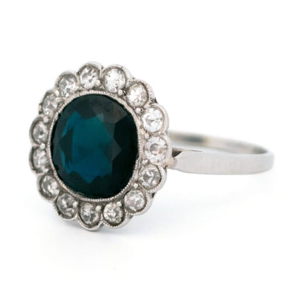 Art Deco 2.70 Carat Sapphire And Diamond Cluster Ring In Platinum
