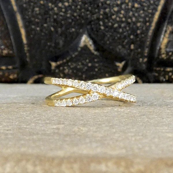 Diamond Two Strand Crossover Ring In 18 Carat Yellow Gold