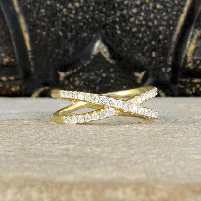 Diamond Two Strand Crossover Ring In 18 Carat Yellow Gold
