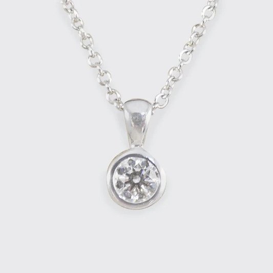 Diamond Bezel Set Pendant Necklace In 9 Carat White Gold
