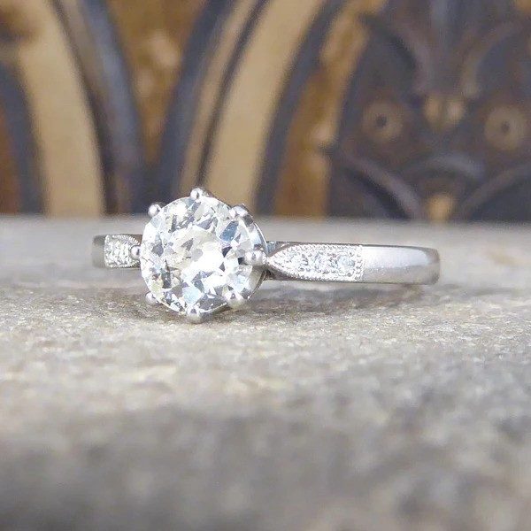 Old Cut Diamond Solitaire Engagement Ring In Platinum
