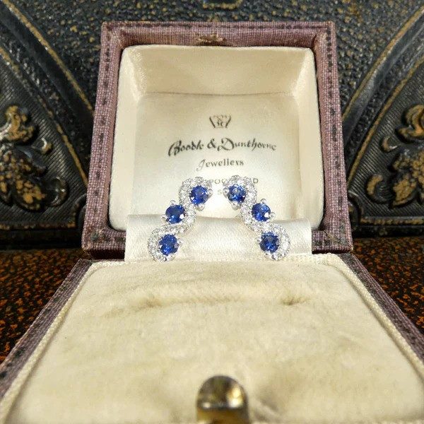 Sapphire and diamond earrings in platinum.