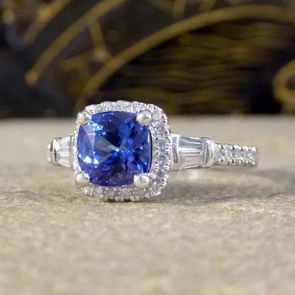 1.18 Carat Tanzanite And Diamond Cluster Ring In Platinum