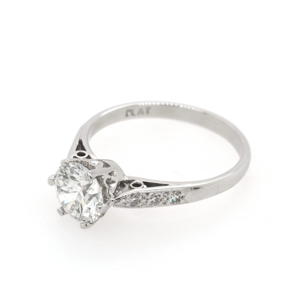 Solitaire 1.2 carat old cut diamond ring in platinum. 