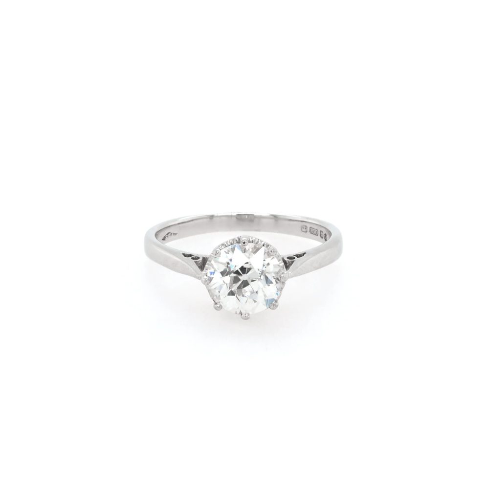 Solitaire 1.52 carat old cut diamond ring in platinum.