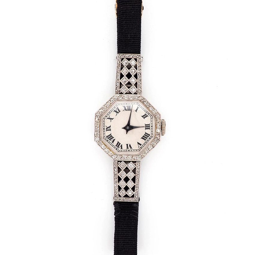 Art Deco Platinum Quartz Cocktail Watch, Circa 1920