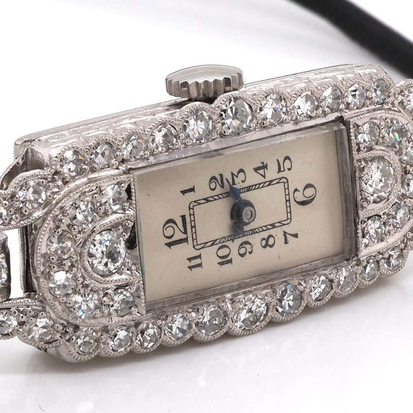 Art Deco Diamond Set Platinum Ladies Cocktail Watch, Circa 1925