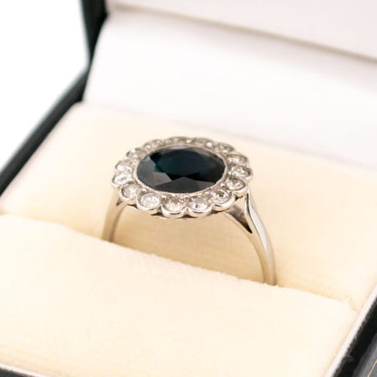 Art Deco 2.70 Carat Sapphire And Diamond Cluster Ring In Platinum