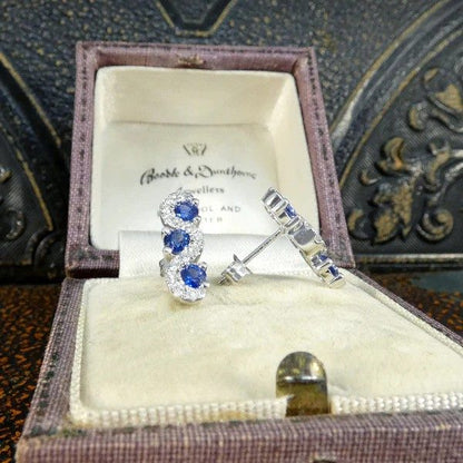 Sapphire And Diamond Three Stone Lazy-River Earrings In Platinum