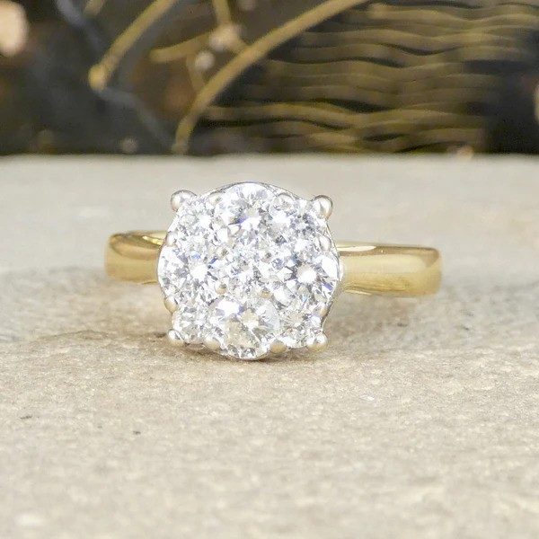 Diamond Illusion Cluster Ring In 18 Carat White And Yellow Gold
