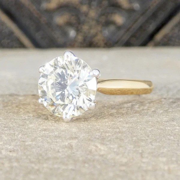 Classic 2.78 Carat Diamond Solitaire Engagement Ring In 18 Carat Yellow And White Gold