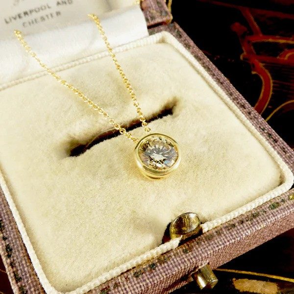 Bezel Set Champagne Diamond Necklace In 18 Carat Yellow Gold