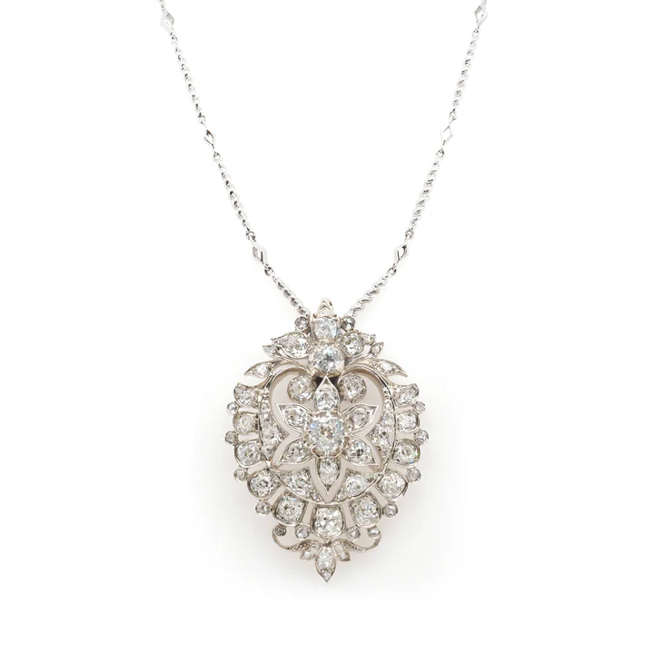 Victorian Old Cut Diamond Shield Brooch In Gold And Silver