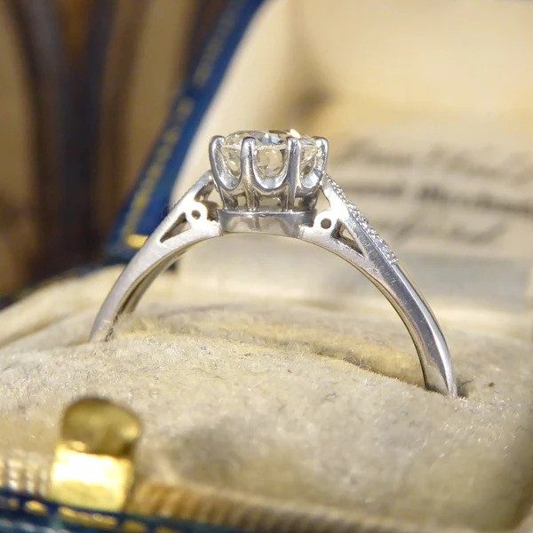 Old Cut Diamond Solitaire Engagement Ring In Platinum