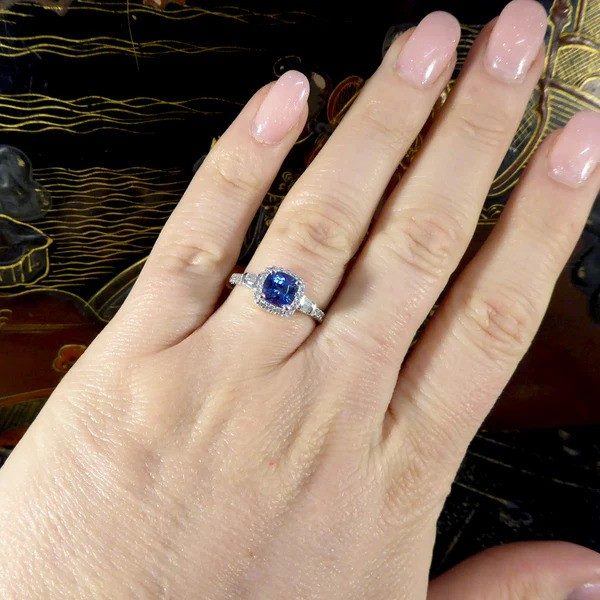 Tanzanite and diamond cluster ring in platinum.