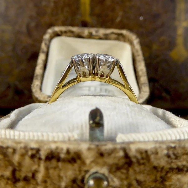 Old Cut Diamond Two Stone Ring In 18 Carat White And 18 Carat Yellow Gold