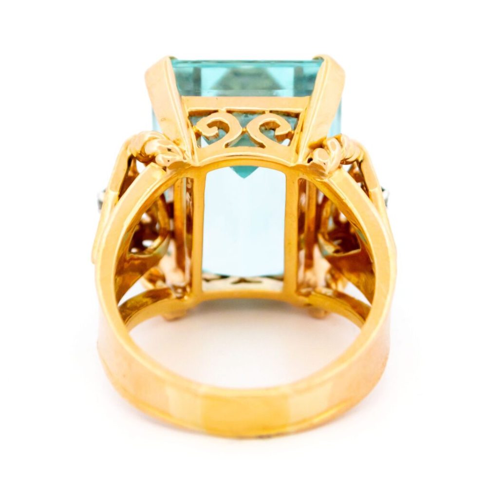 23 Carat Aquamarine And Diamond Tank Ring In 18 Carat Yellow Gold