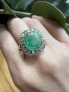 Antique 15 Carat Yellow Gold Ring With 7 Carat Colombian Emerald And Old Cut Diamonds