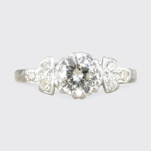 Vintage Diamond Engagement Ring With Staged Diamond Shoulders In Platinum