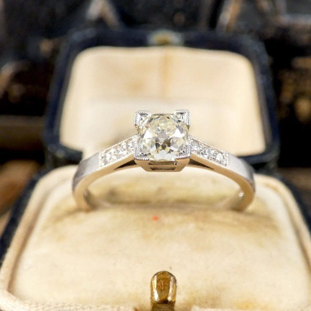 Old Cut Diamond Solitaire Engagement Ring In Platinum