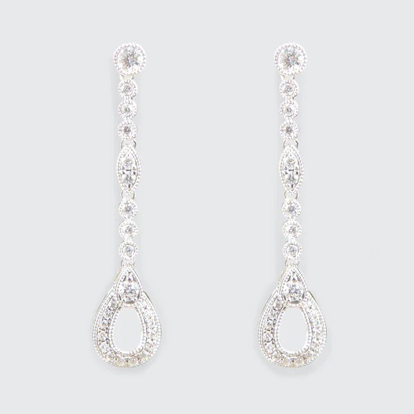 Diamond set drop earrings in white gold.