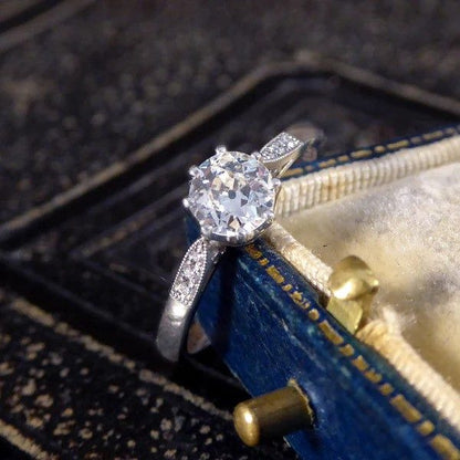 Old Cut Diamond Solitaire Engagement Ring In Platinum