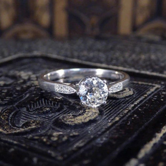 Old Cut Diamond Solitaire Engagement Ring In Platinum