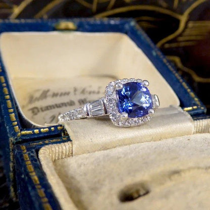 1.18 Carat Tanzanite And Diamond Cluster Ring In Platinum