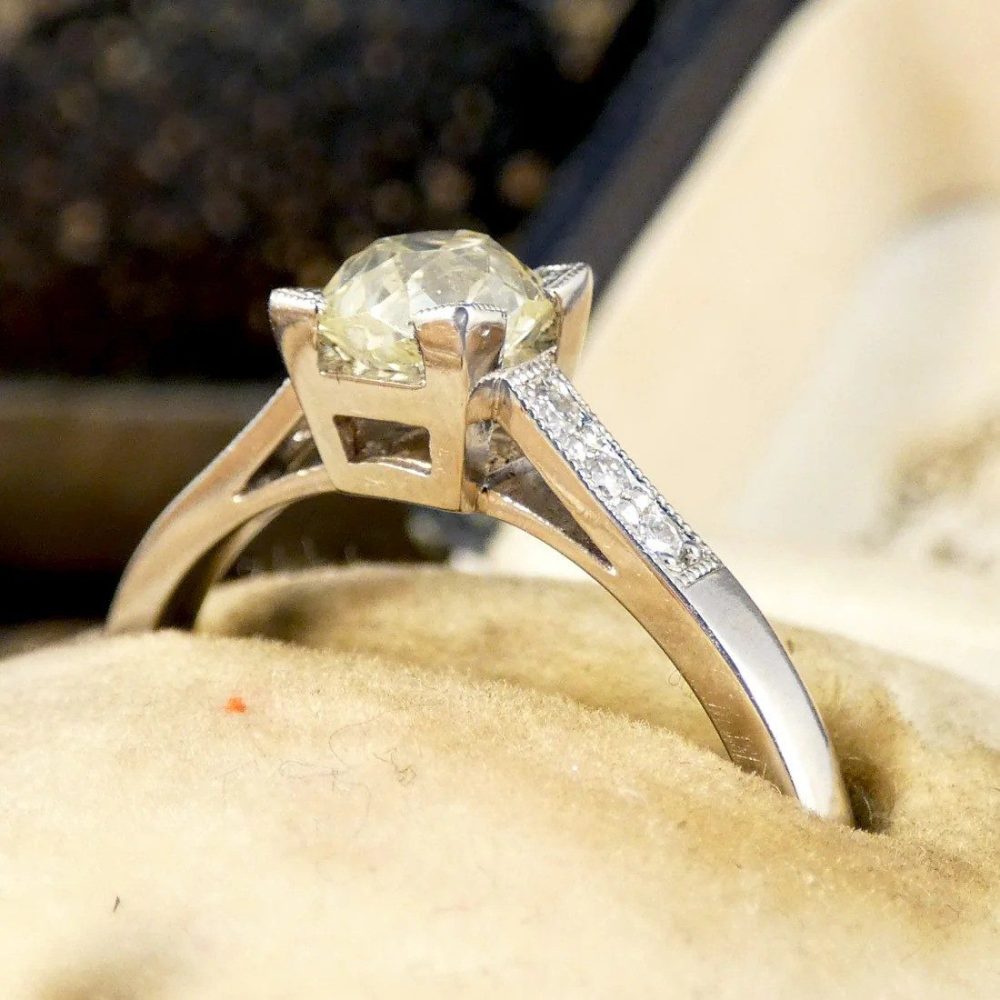 Old Cut Diamond Solitaire Engagement Ring In Platinum
