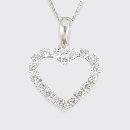 Heart Shaped Diamond Pendant Necklace In 18 Carat White Gold