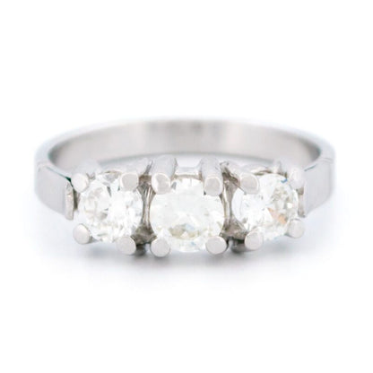 Vintage Old Cut Diamond Trilogy Ring In Platinum