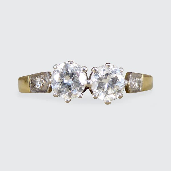 Old Cut Diamond Two Stone Ring In 18 Carat White And 18 Carat Yellow Gold
