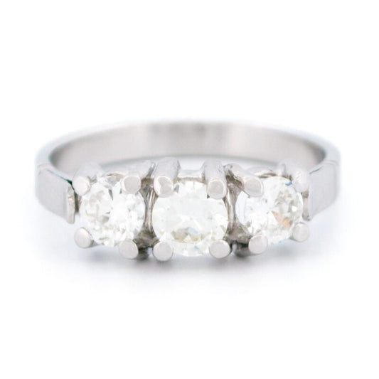 Vintage Old Cut Diamond Trilogy Ring In Platinum