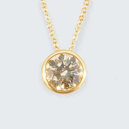 Bezel Set Champagne Diamond Necklace In 18 Carat Yellow Gold
