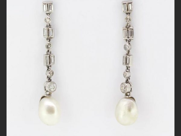 Natural Pearl and Diamond Drop Earrings